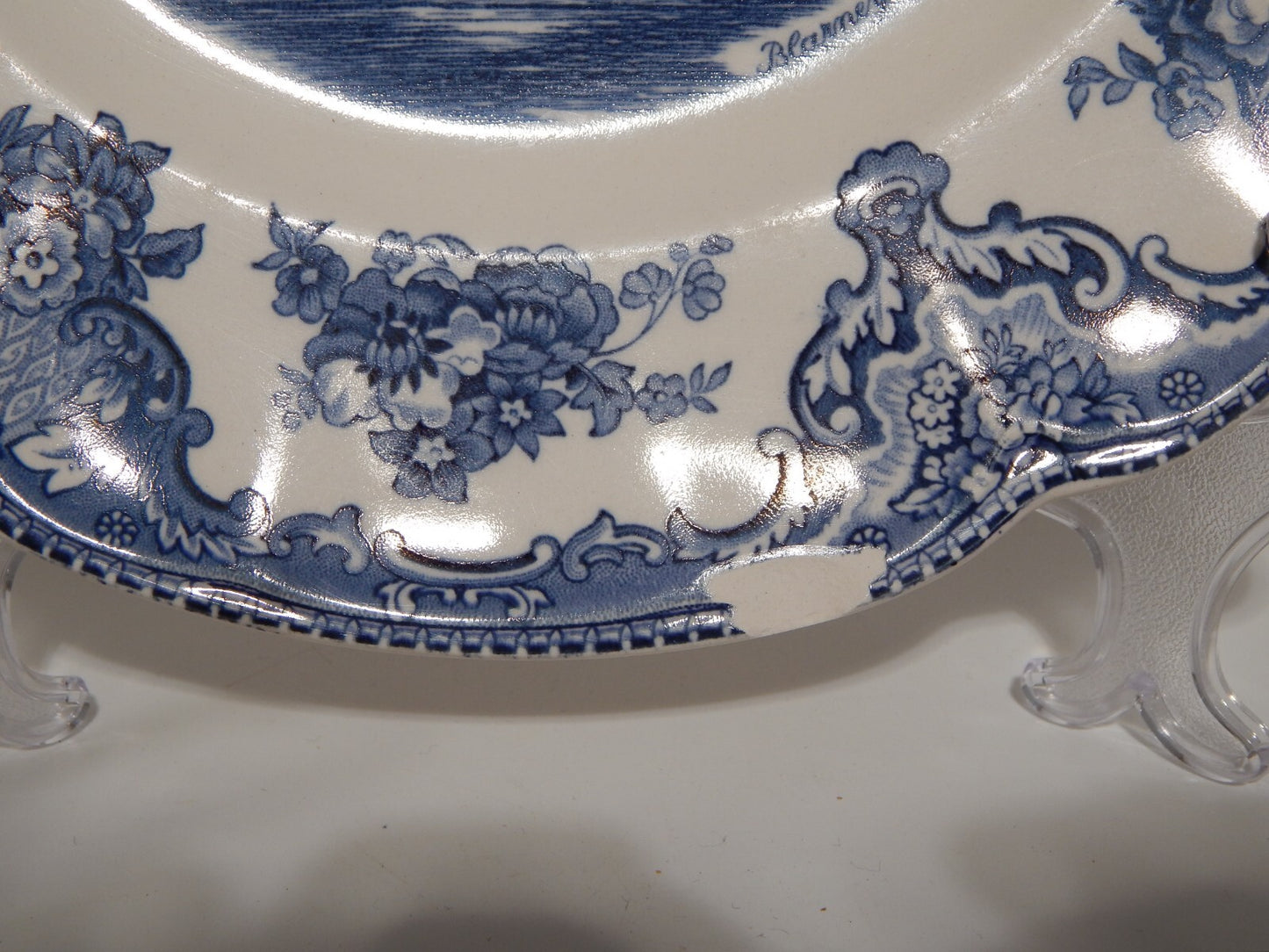 VINTAGE JOHNSON BROS OLD BRITAIN CASTLE BLU PIATTO PIANO PORCELLANA DIFETTO 1911