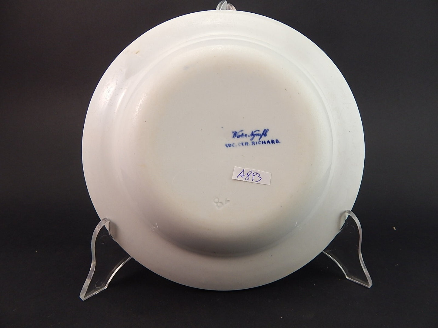 ANTICO PIATTO FONDO NINFEE BLU CERAMICA RICHARD MILANO FINE 800 WATER NYMPH A893