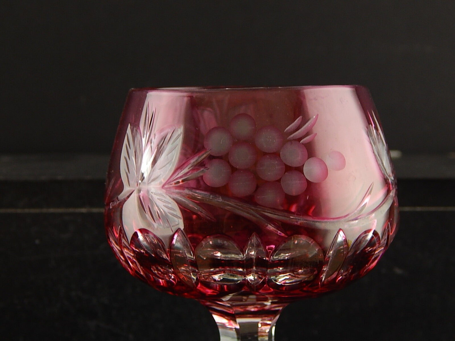 PREZIOSO VINTAGE BICCHIERE CALICE CRISTALLO BOEMIA MOLATO ROSSO RUBINO