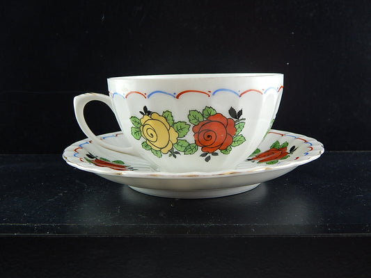 ANTICO SET TAZZA TÈ E PIATTINO PORCELLANA WÜRTTEMBERG BAUER & PFEIFFER 1904-34