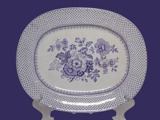 ANTICO RARO VASSOIO CERAMICA STAFFORDSHIRE PRIMAVESI 1860 ERMINE BORDER VIOLA #