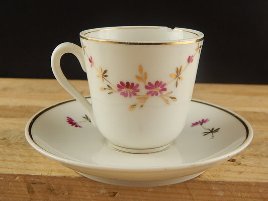 ANTICA TAZZA E PIATTINO PORCELLANA GINORI ART NOUVEAU DIPINTA A MANO DIFETTO