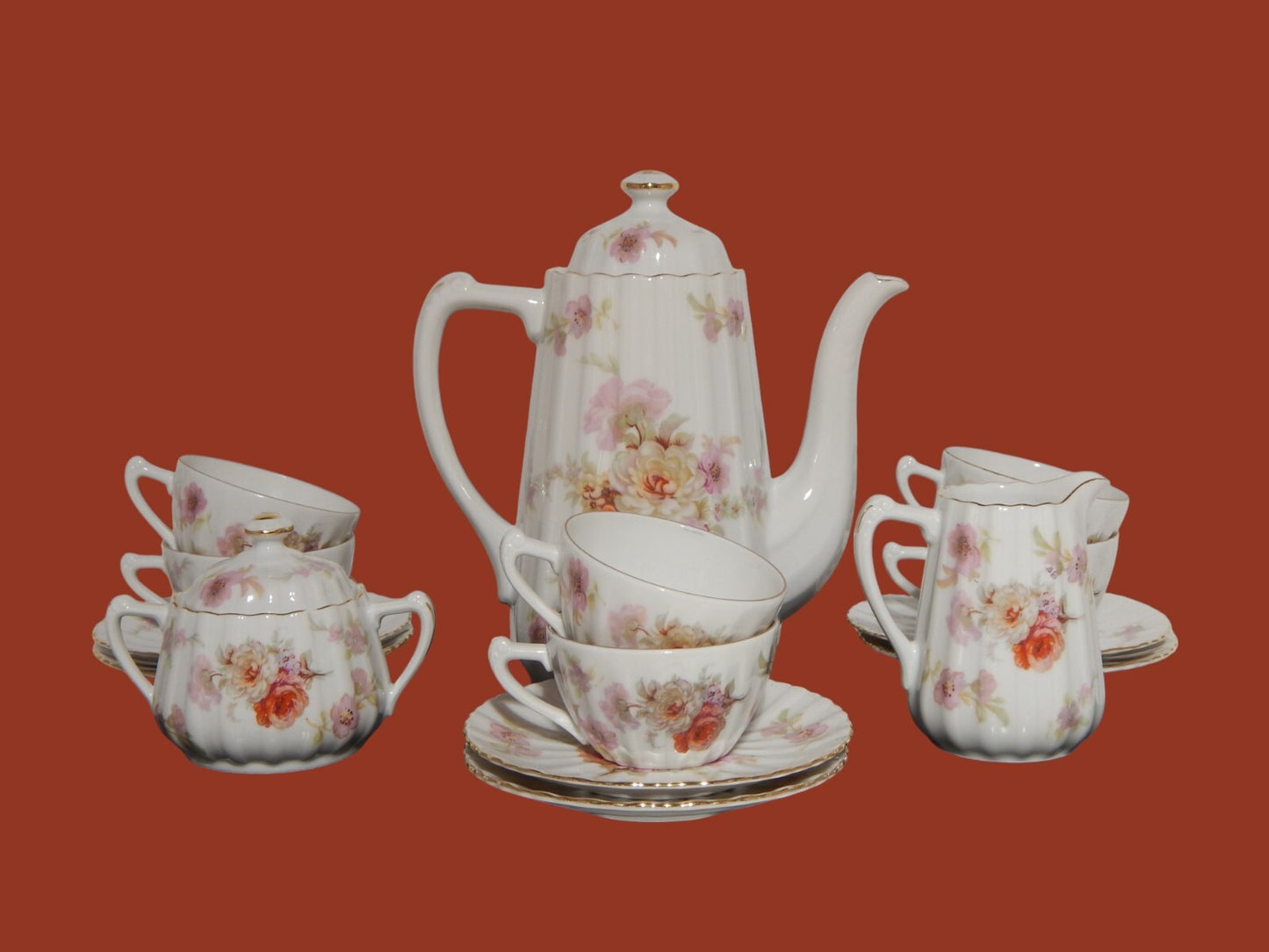 ANTICO SERVIZIO CAFFÈ PORCELLANA BIANCA DECORO FLOREALE BAVARIA SELTMANN WEIDEN