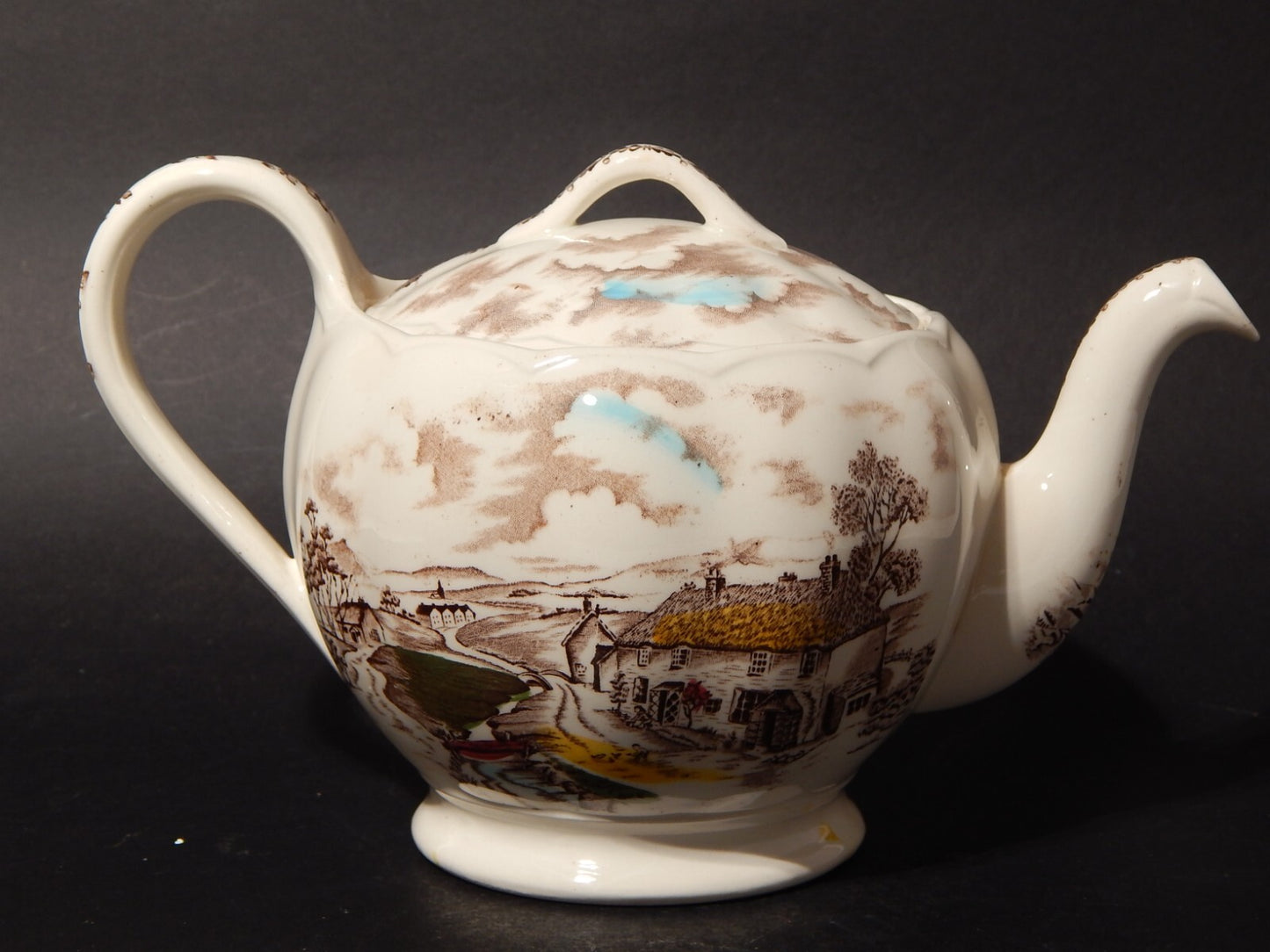 VINTAGE RARA TEIERA CERAMICA W. H. GRINDLEY STAMPA A MANO QUIET DAY