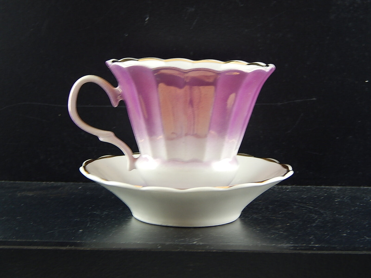 ANTICA ART DECO TAZZA PIATTO MANIFATTURA RUSSA DECORO SFUMATURA VIOLA COLLEZIONE