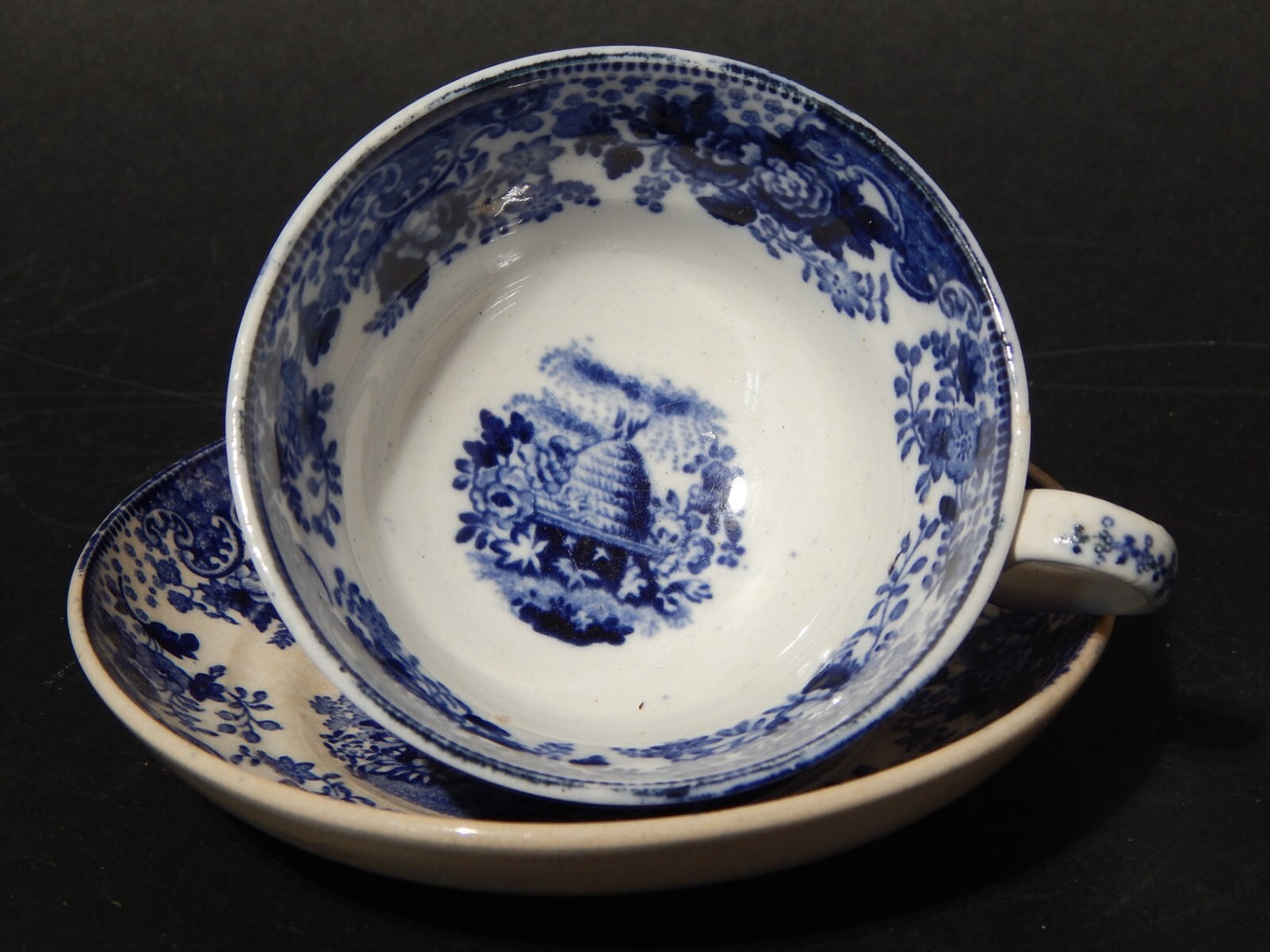 WILLIAM RIDGWAY 1830 ANTICA PREZIOSA TAZZA DA TE' POTTERY BIANCA BLU