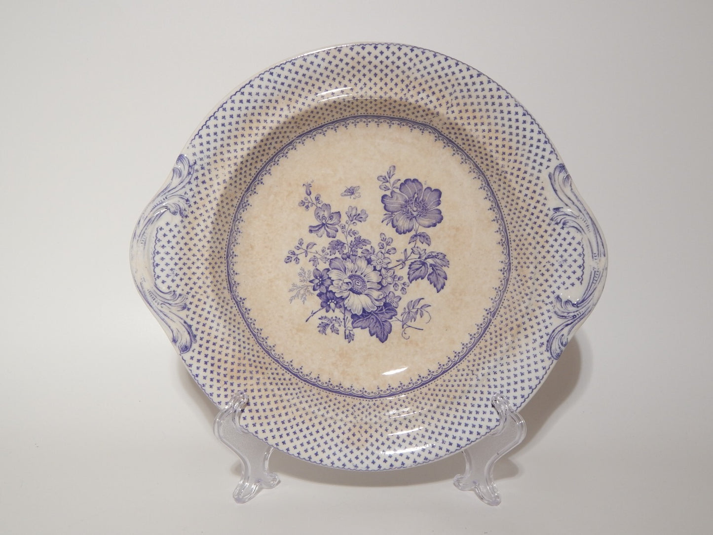 ANTICA LEGUMIERA CENTROTAVOLA CERAMICA INGLESE PRIMAVESI ERMINE BORDER VIOLA #