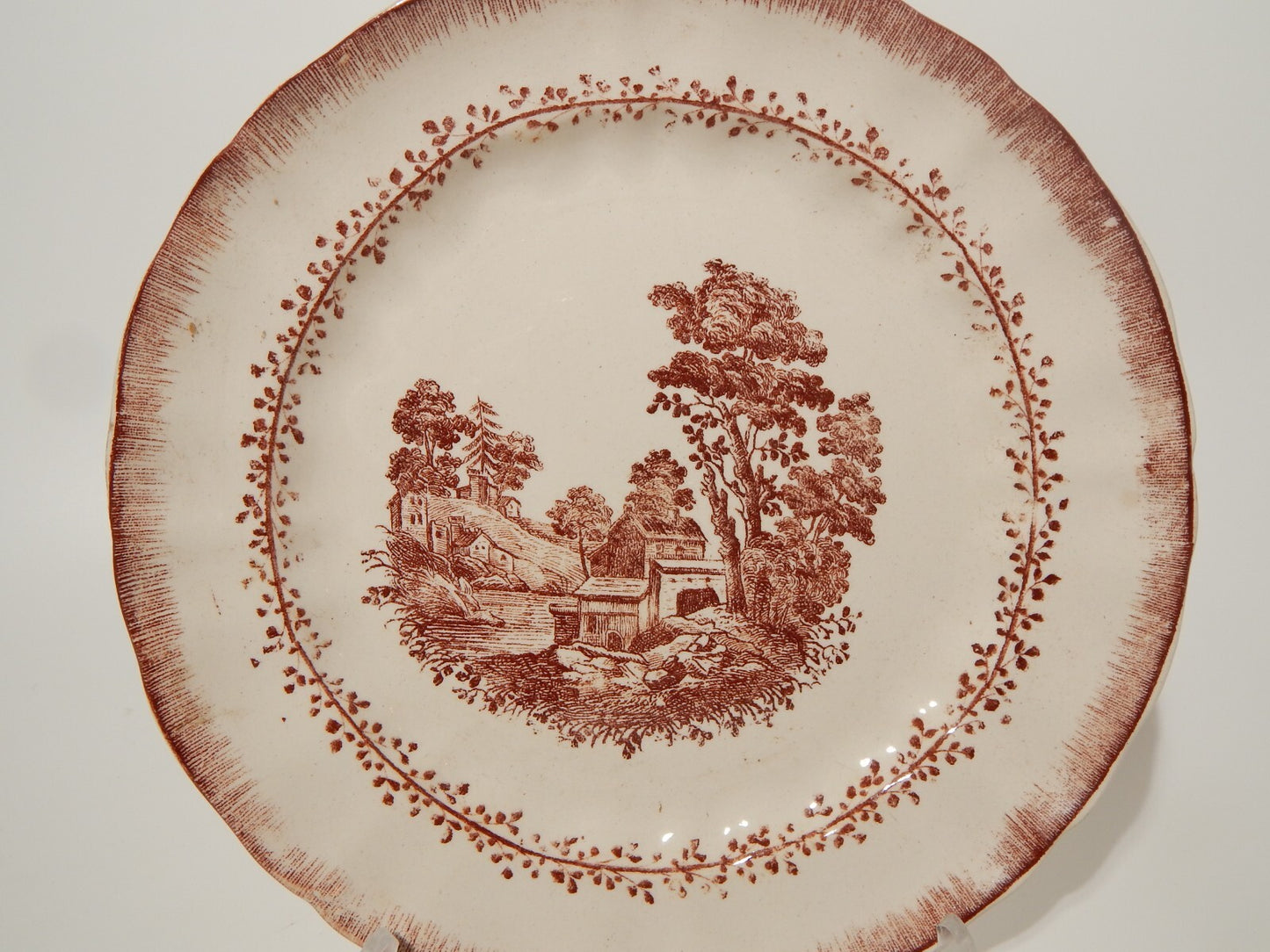 ANTICO PIATTO SOCIETA' CERAMICA RICHARD MILANO PAESAGGIO STAMPA A MANO cm 21,5