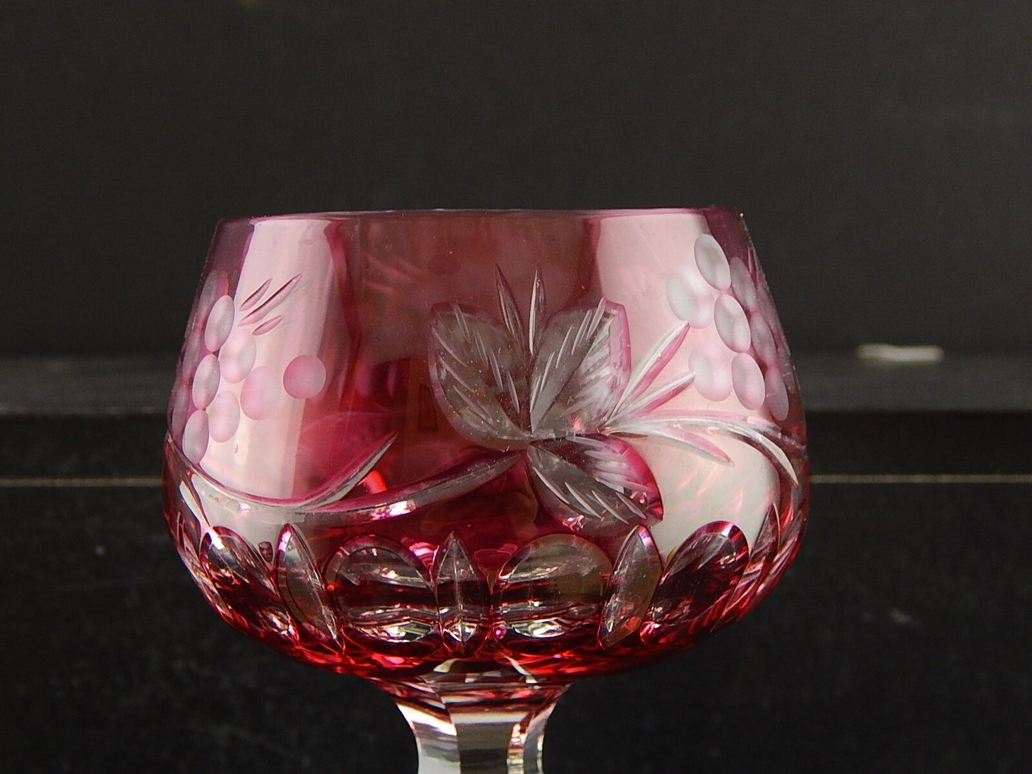 PREZIOSO VINTAGE BICCHIERE CALICE CRISTALLO BOEMIA MOLATO ROSSO RUBINO