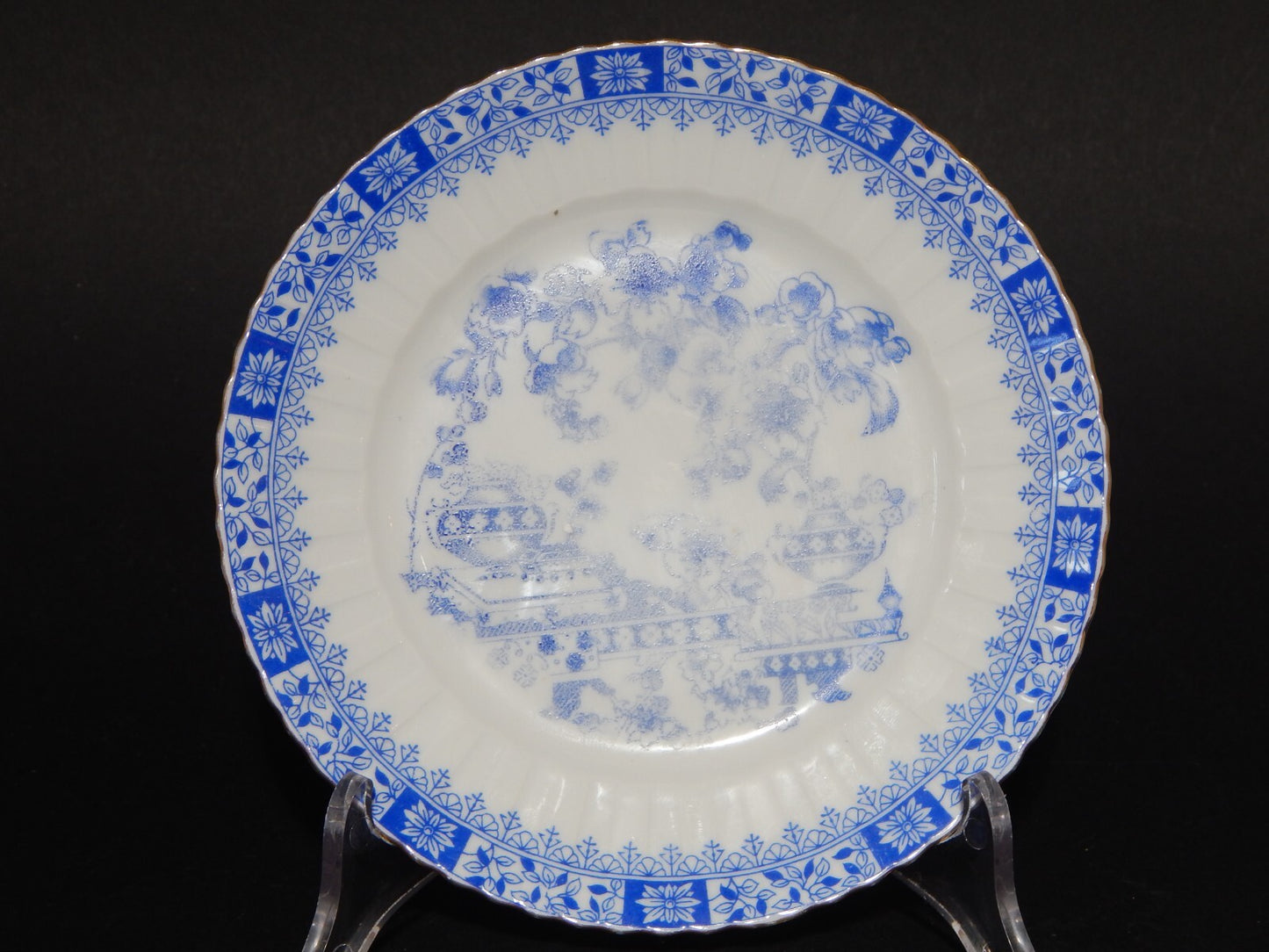 ANTICO PIATTO DESSERT O TORTA PORCELLANA BAVARIA DECORO BLAU CHINA