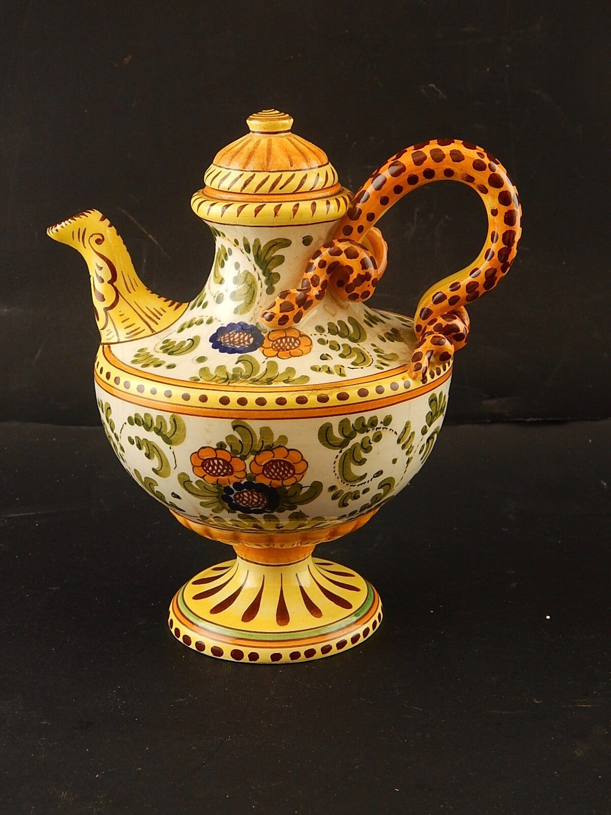 ANTICA CAFFETTIERA MAIOLICA CERAMICA POLICROMA FANTECHI S.I.F.M.A ANSA A SERPE