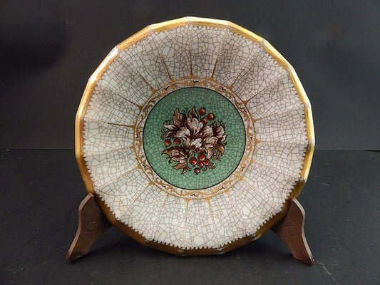 ANTICO PIATTO DECORATIVO PORCELLANA COPENHAGEN DAHL JENSEN CRACKLE DIPINTO MANO