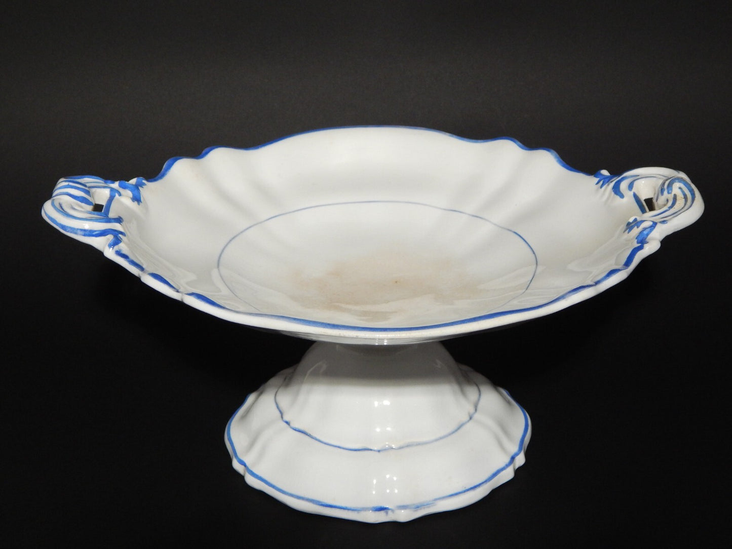 ANTICA ALZATA FRUTTIERA CENTROTAVOLA CERAMICA BIANCA BLU RICHARD MILANO FINE 800