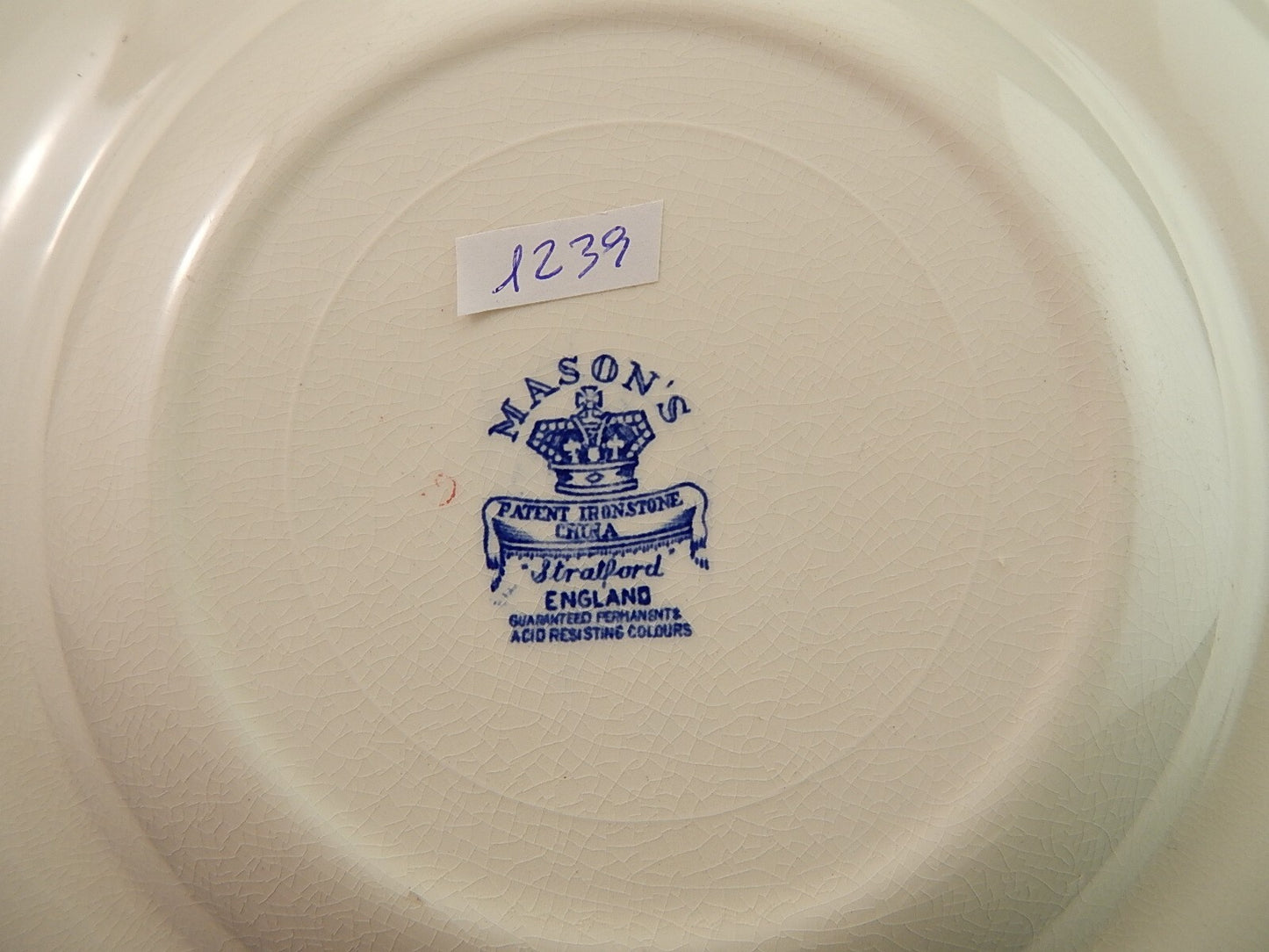 ANTICO PIATTO FONDO CM 25 CERAMICA INGLESE MASON’S DECORO STRATFORD BIANCO BLU