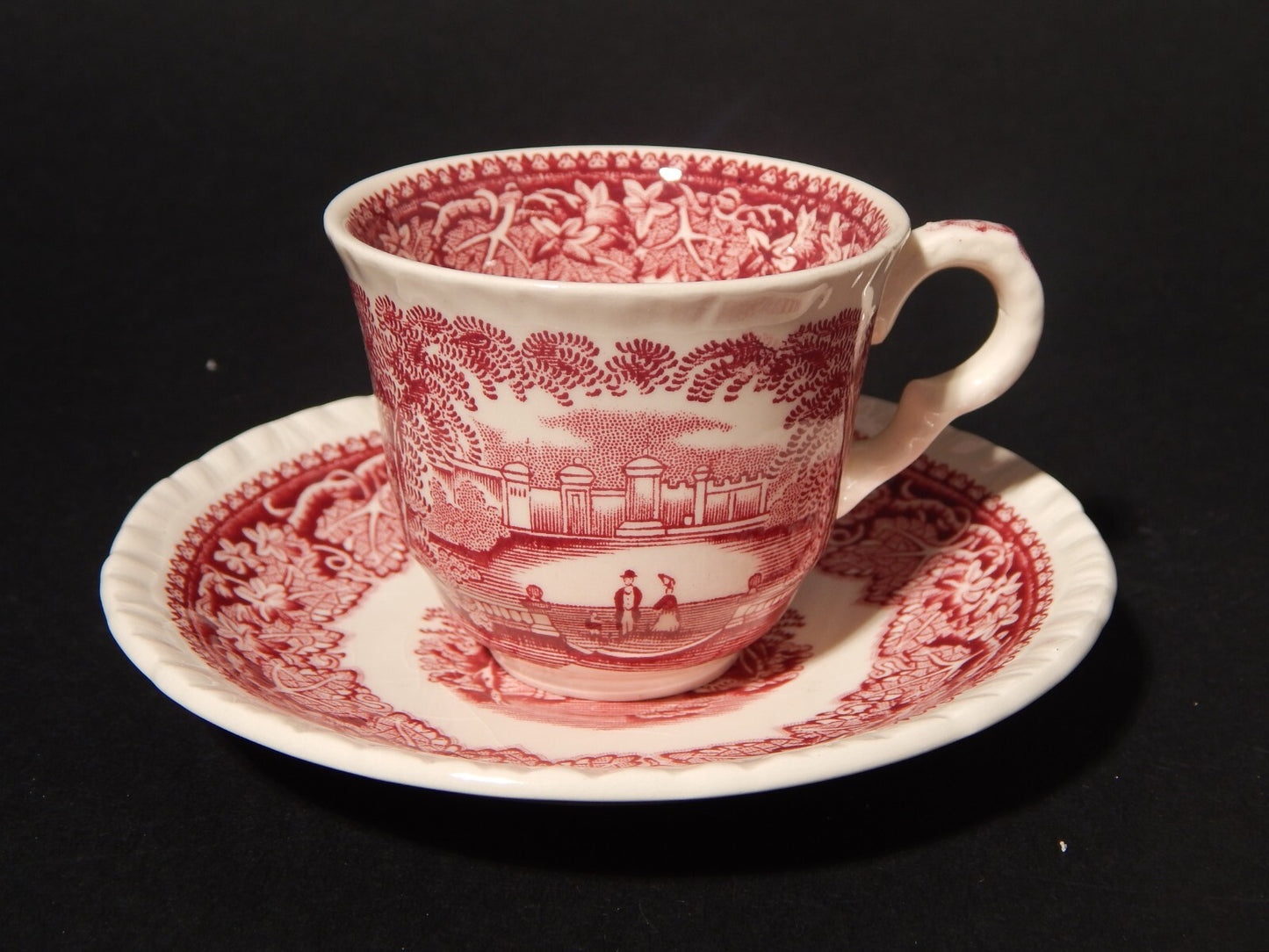 ANTICA TAZZINA CAFFE' SEMI PORCELLANA INGLESE MASON’S DECORO VISTA BIANCO ROSSO