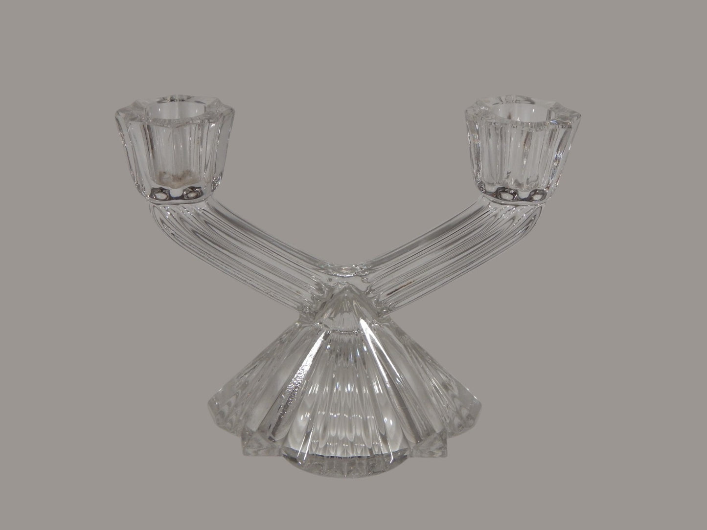 ANTICO ART DECO' PREZIOSO PORTA CANDELA CANDELIERE CRISTALLO MOLATO A 2 BRACCI