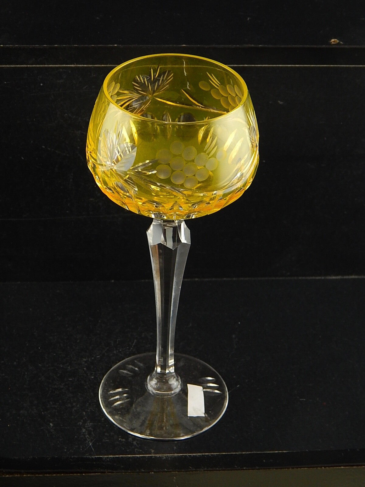 PREZIOSO VINTAGE BICCHIERE CALICE CRISTALLO BOEMIA MOLATO GIALLO ORO