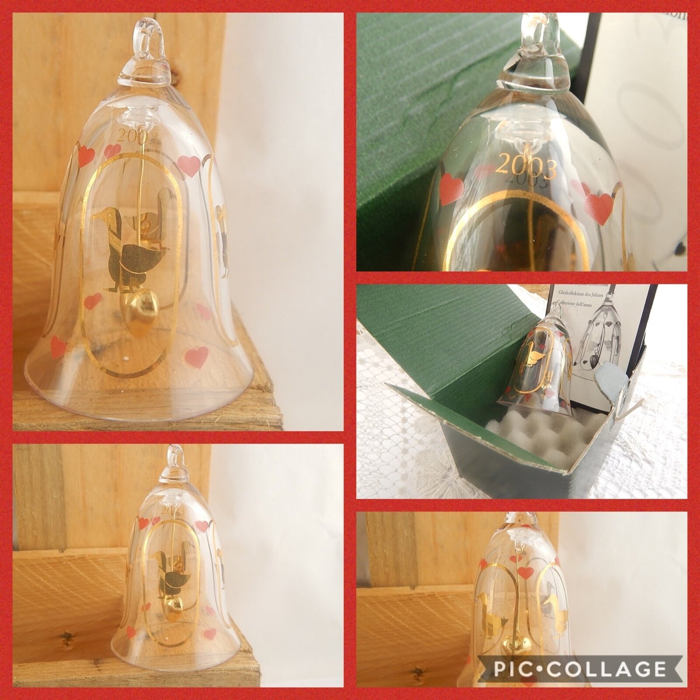 CAMPANA CRISTALLO PAPERA ADDOBBO NATALE 2003 HOLMEGAARD GOOSE CHRISTMAS BELL