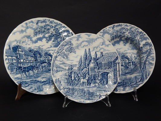 VINTAGE SERVIZIO 12 PIATTI SEMI PORCELLANA ROYAL WESSEX DECORO COACHING SCENE