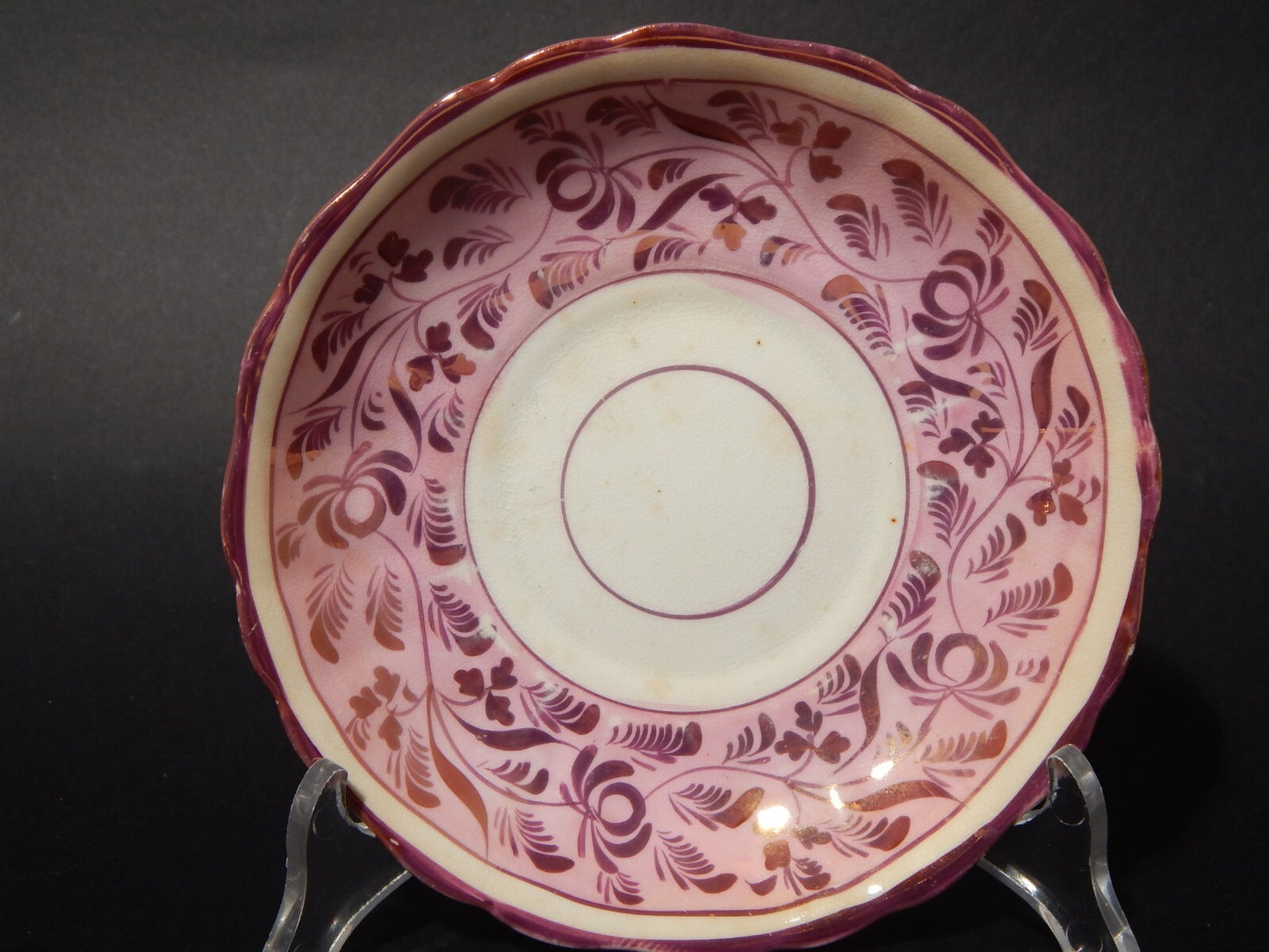 ANTICO GEORGIANO PIATTINO PORCELLANA LUSTRO ROSA STAFFORDSHIRE