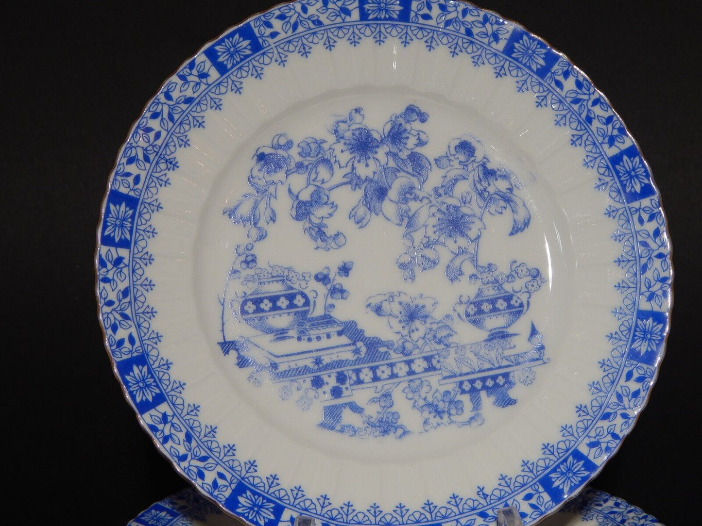 ANTICO SERVIZIO DESSERT O TORTA 6 PIATTI PORCELLANA BAVARIA DECORO BLAU CHINA