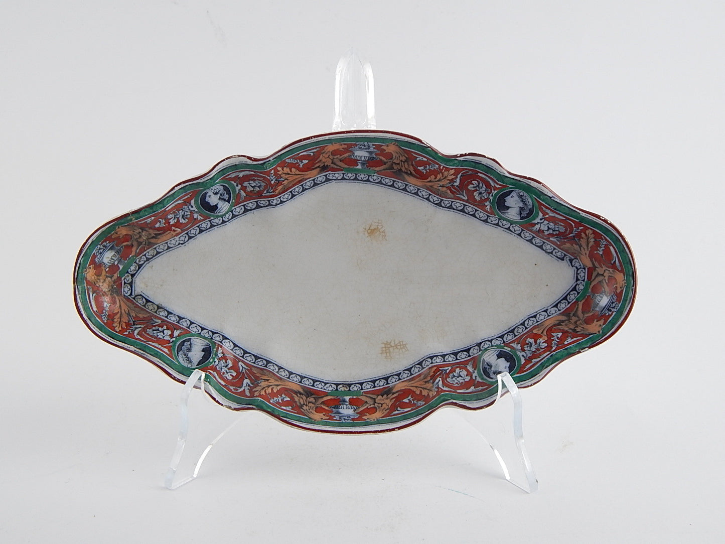 ANTICA RAVIERA VASSOIO CERAMICA PORCELLANA INGLESE XIX SEC. DECORO URBINO