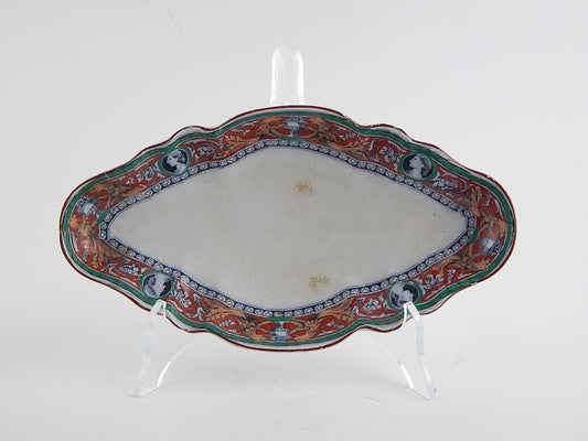 ANTICA RAVIERA VASSOIO CERAMICA PORCELLANA INGLESE XIX SEC. DECORO URBINO