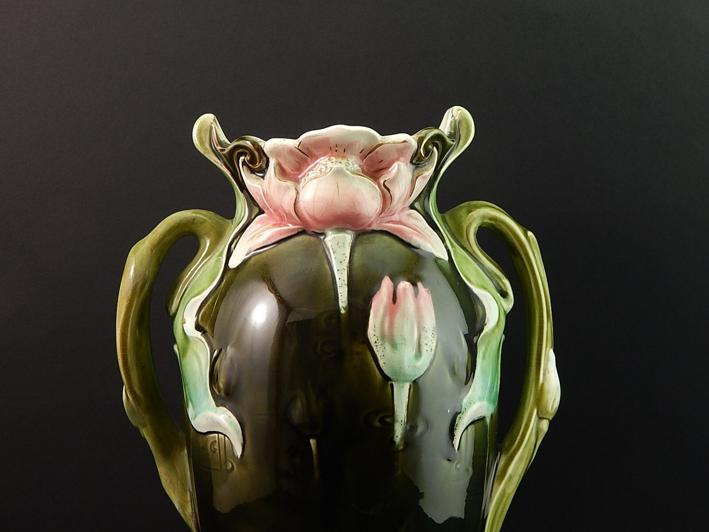 ANTICO RARO PREZIOSO ART NOUVEAU VASO BARBOTINE CERAMICA GUSTAVE DE BRUYN LILLE