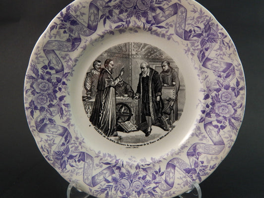 ANTICO PIATTO CERAMICA OPAQUE DE SARREGUEMINES 1800 COLLEZIONE INVENZIONI #1496