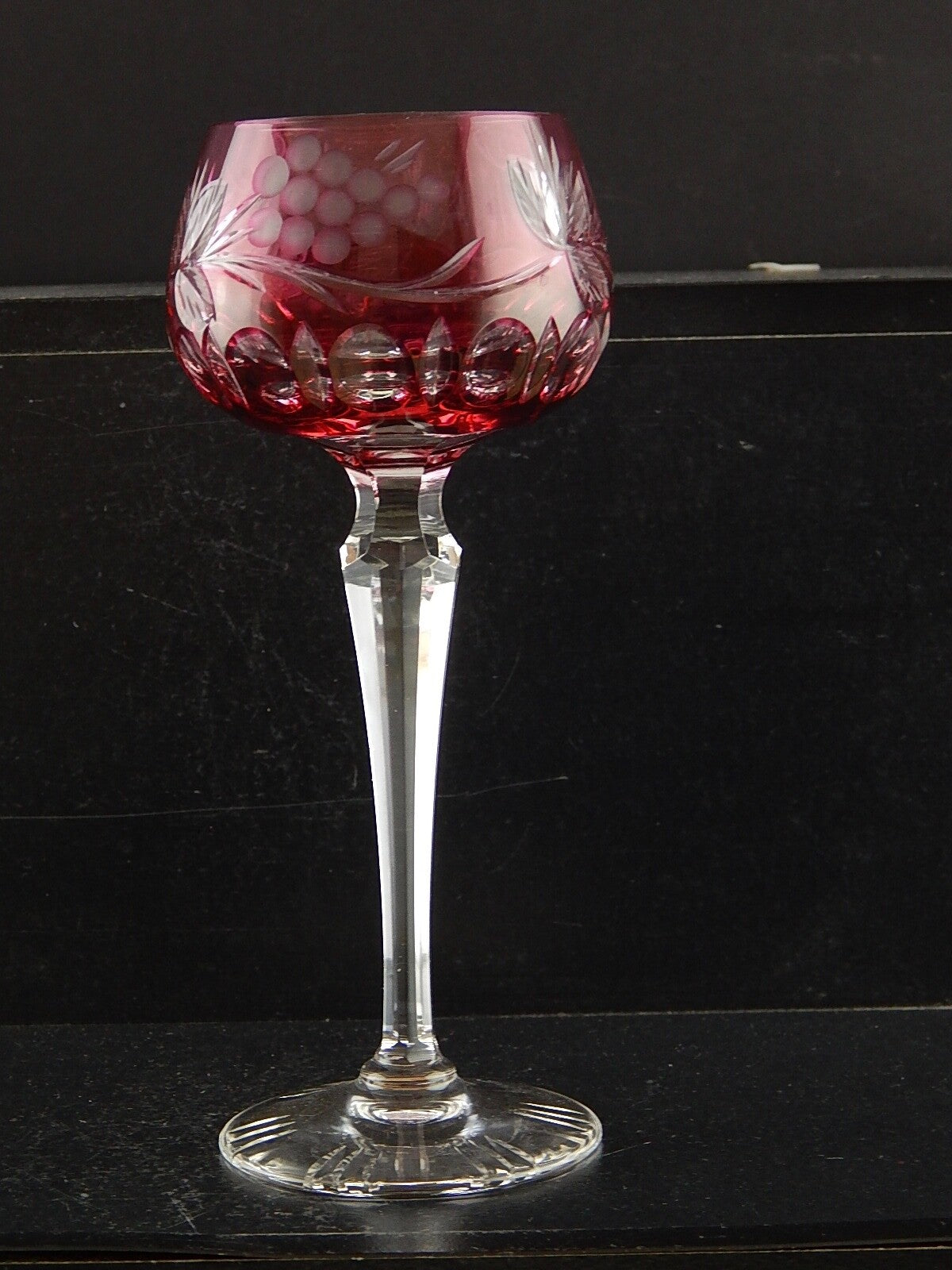 PREZIOSO VINTAGE BICCHIERE CALICE CRISTALLO BOEMIA MOLATO ROSSO RUBINO