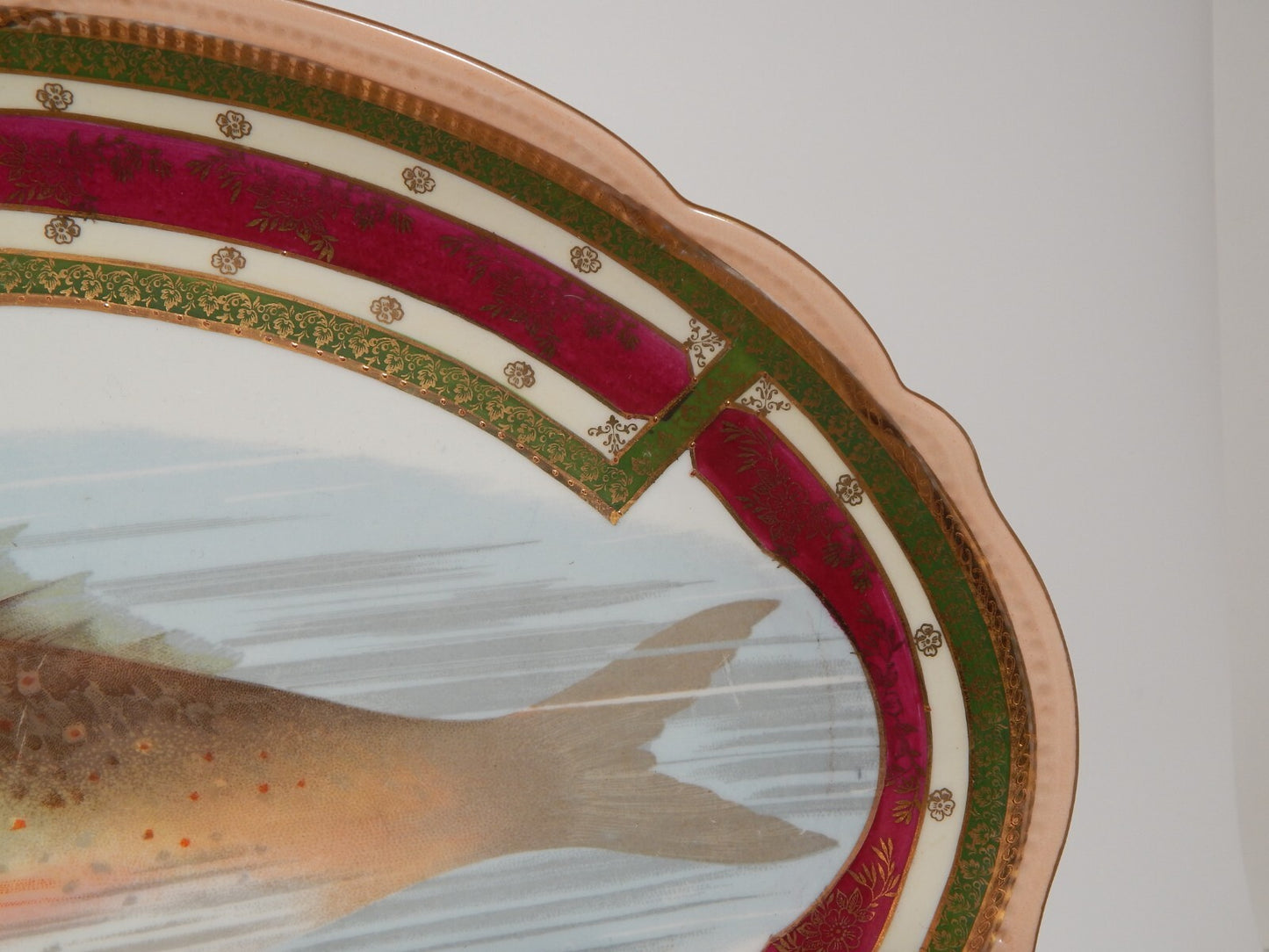 ANTICO IMPORTANTE VASSOIO OVALE PESCE STILE PORCELLANA IMPERIALE VIENNA AUSTRIA