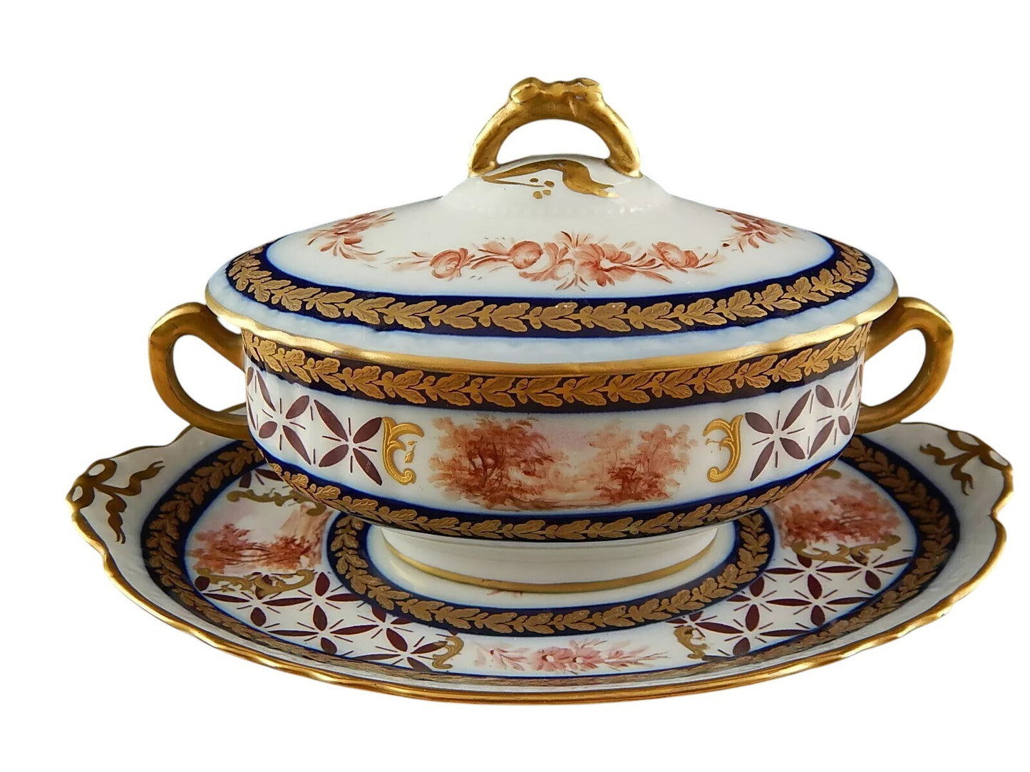 ANTICA 1922 SALSIERA PICCOLA ZUPPIERA PORCELLANA MARCHIO SEVRES DECORATORE DENIS