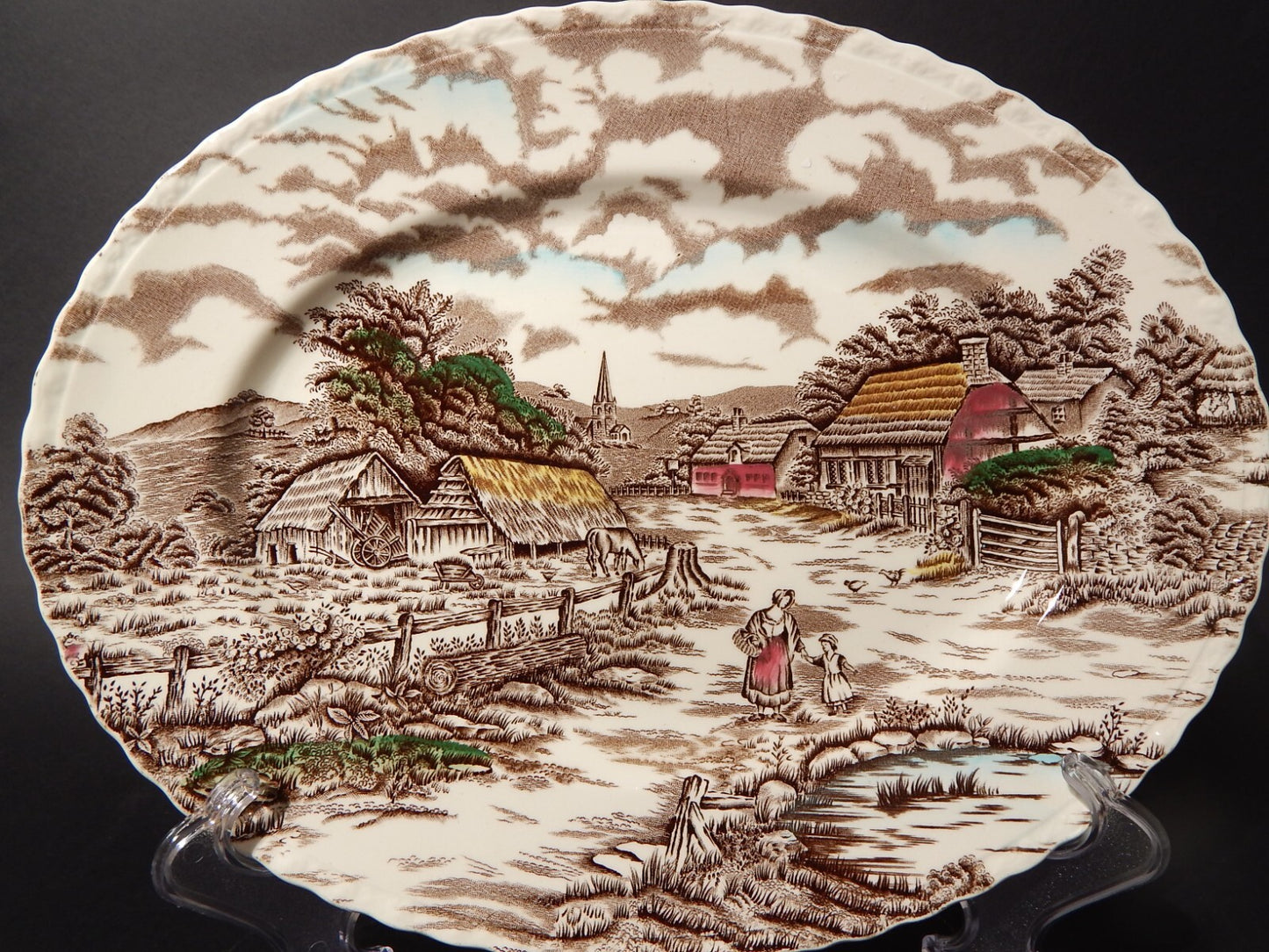 ANTICO VASSOIO CERAMICA INGLESE MYOTT DISEGNO RURAL SCENE STAMPA A MANO X553