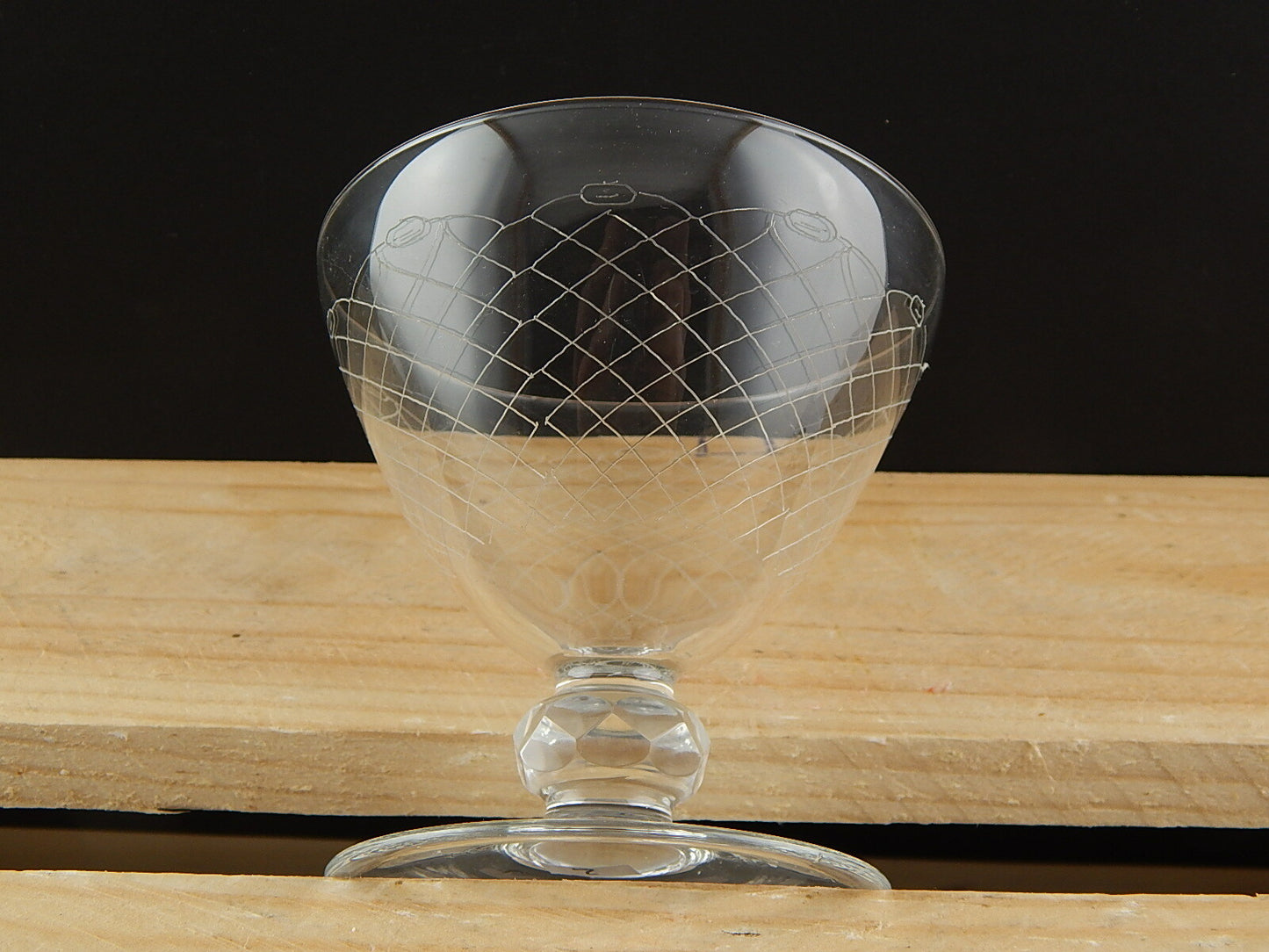 ANTICO BICCHIERE CALICE CRISTALLO INCISO PUNTA DIAMANTE EPOCA ART DECO