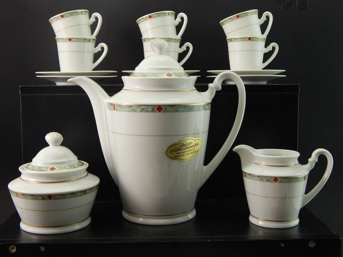 VINTAGE SERVIZIO CAFFÈ PORCELLANA H W DESIGN BAVARIA STILE ART DECO