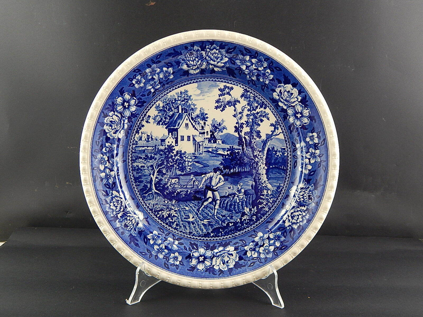 ANTICO VASSOIO PIATTO CERAMICA VILLEROY&BOCH DECORO RUSTICANA BIANCO BLU CM 33