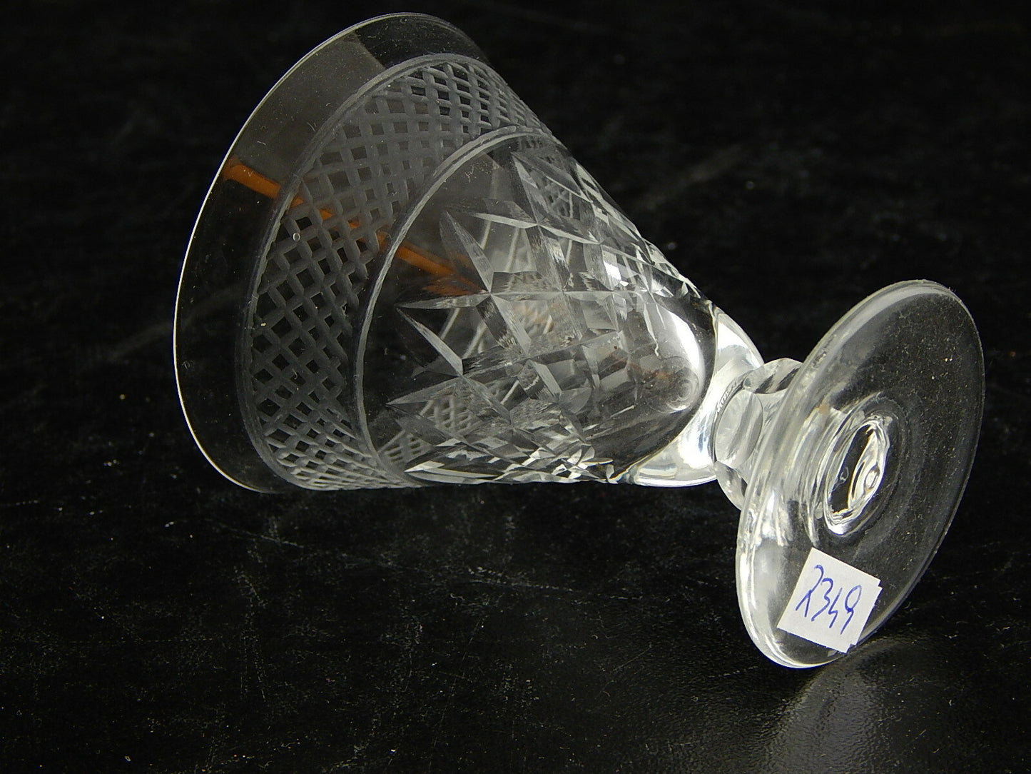 ANTICO ART DECO BICCHIERE CALICE CRISTALLO MOLATO 7 CM ALTEZZA