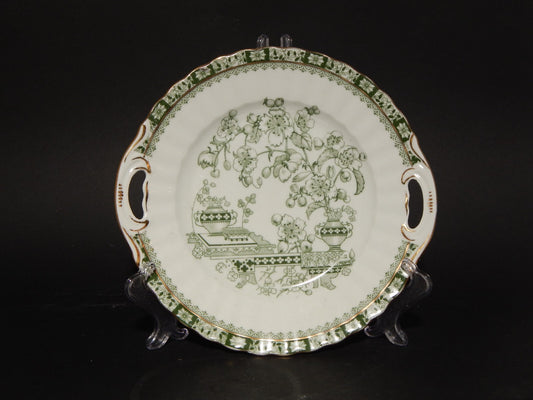 ANTICO VASSOIO CON MANICI PORCELLANA OSCAR SCHALLER DECORO GRUN CHINA VERDE