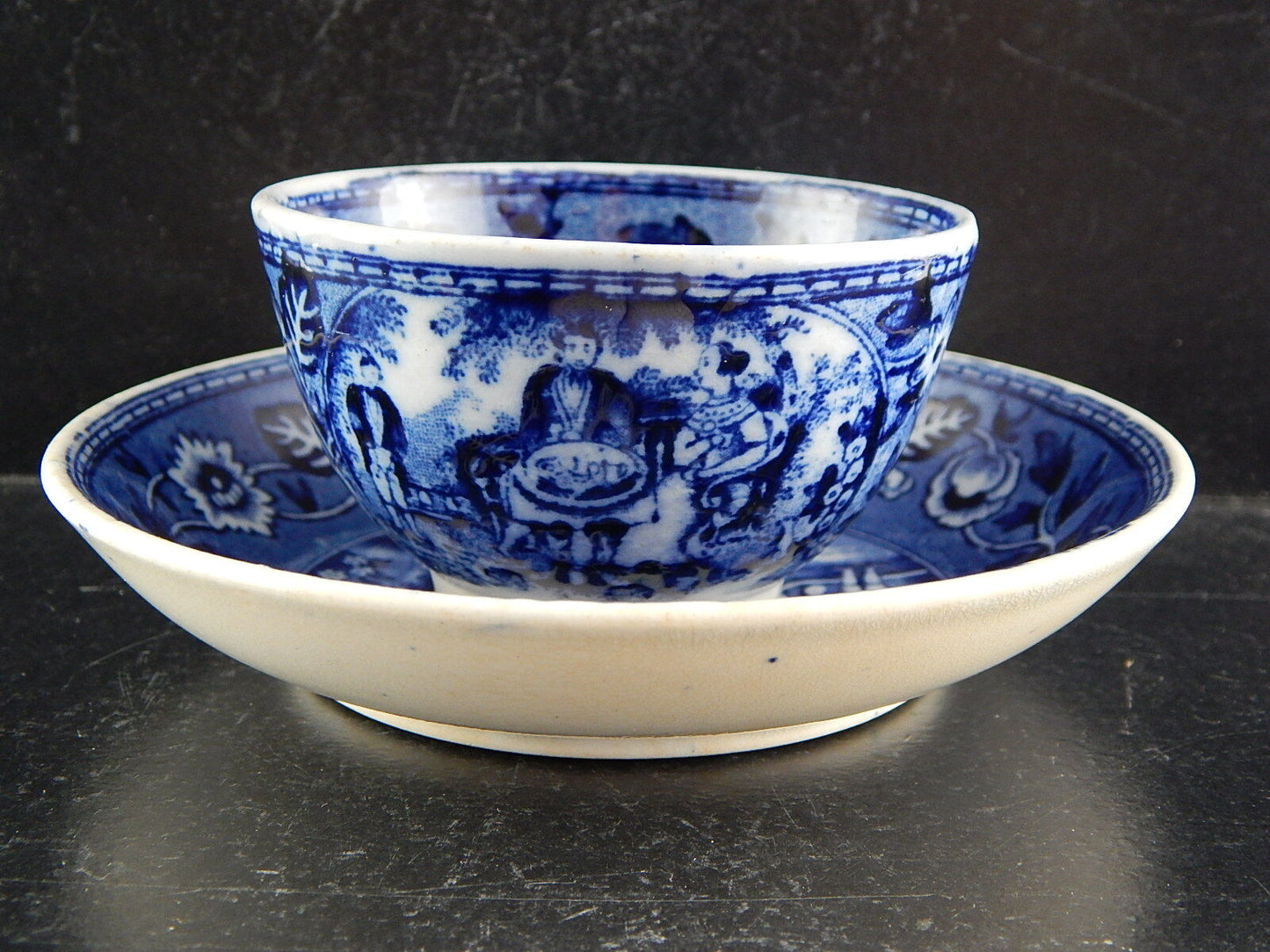 ANTICA TAZZA TE' CON PIATTINO CERAMICA MAASTRICHT P REGOUT TEA DRINKER META' 800