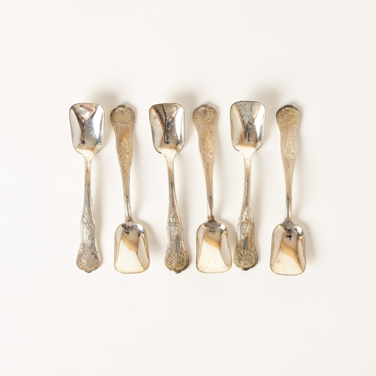 VINTAGE SET 6 CUCCHIAINI GELATO ARGENTATI ARG. 800 STILE ROCAILLE CONCHIGLIA