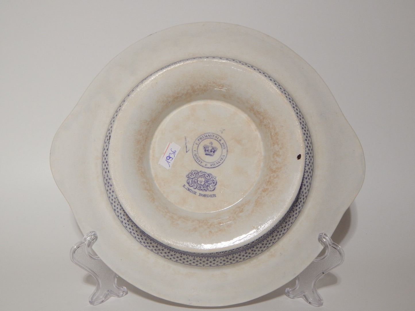 ANTICA LEGUMIERA CENTROTAVOLA CERAMICA INGLESE PRIMAVESI ERMINE BORDER VIOLA #