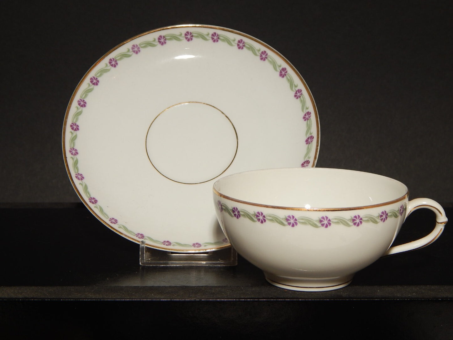 ANTICA TAZZA TE' 1900-30 PORCELLANA RICHARD GINORI CARTIGLIO PITTORIA DI DOCCIA