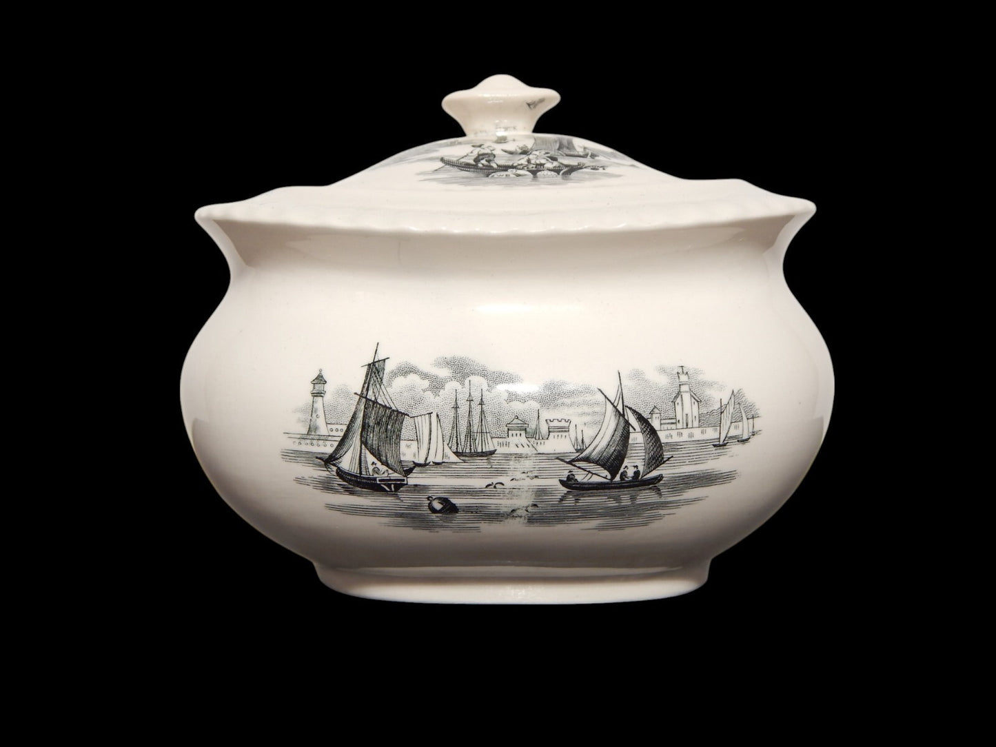 ANTICA ZUCCHERIERA INGLESE SEMI PORCELLANA COPELAND SPODE PAESAGGIO MARINO