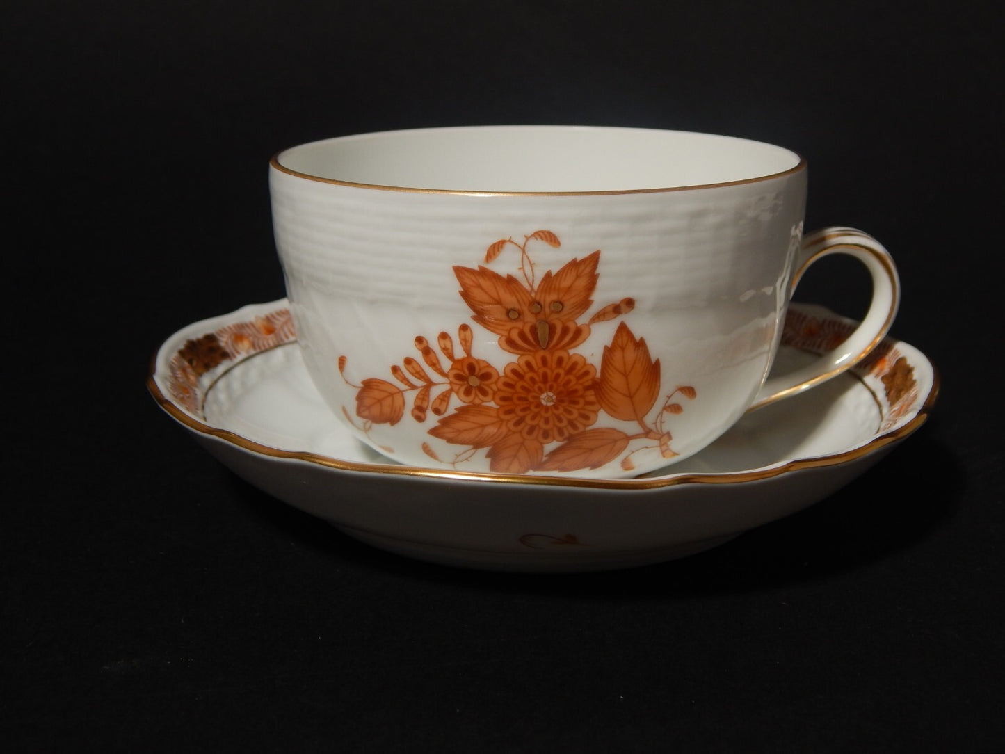 PREZIOSA PORCELLANA HEREND TAZZA TE' APPONYI CHINESE BOUQUET RUGGINE 1726