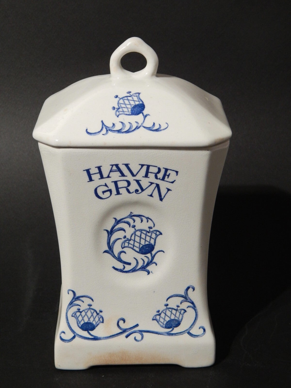 ANTICO RARO LIBERTY VASO BARATTOLO CUCINA CERAMICA RORSTRAND HAVRE GRYN SEMOLA