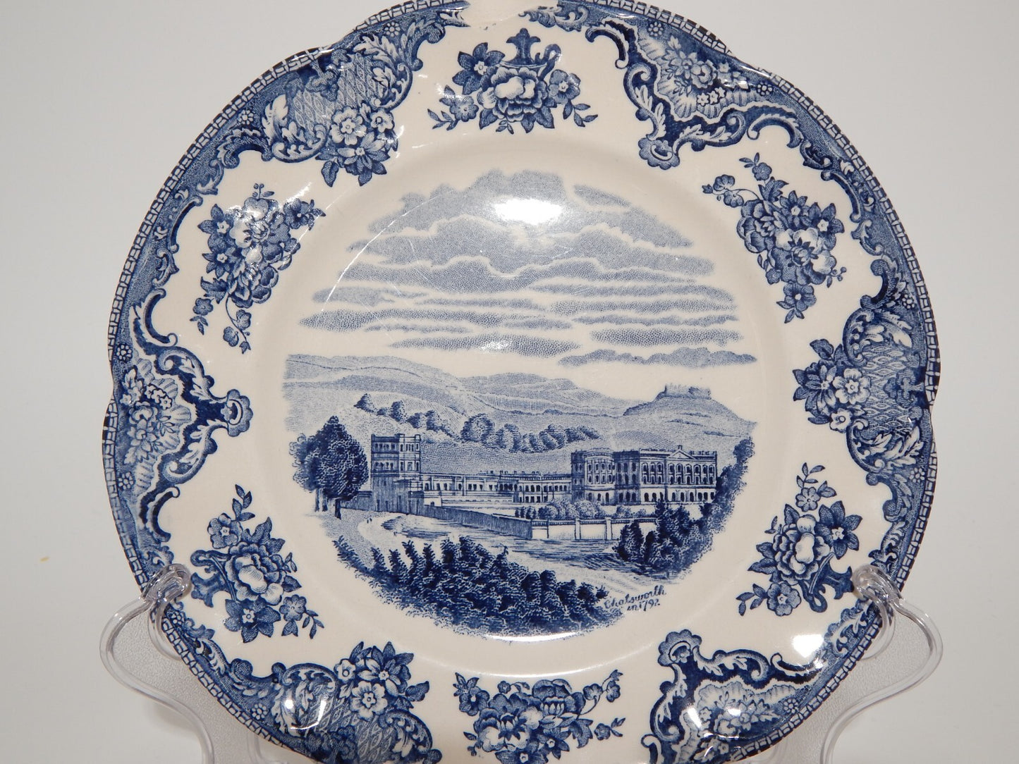 VINTAGE JOHNSON BROS PIATTO OLD BRITAIN CASTLE BLU PORCELLANA DIFETTO #1901