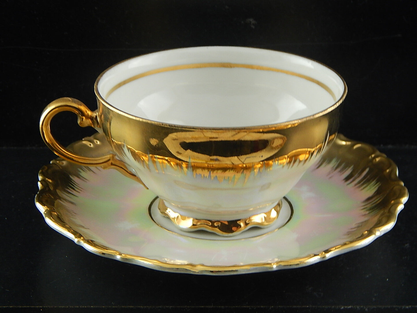 ANTICA TAZZA TE' PORCELLANA ORO BAVARIA SELTMANN THERESIA SCENA GALANTE WATTEAU