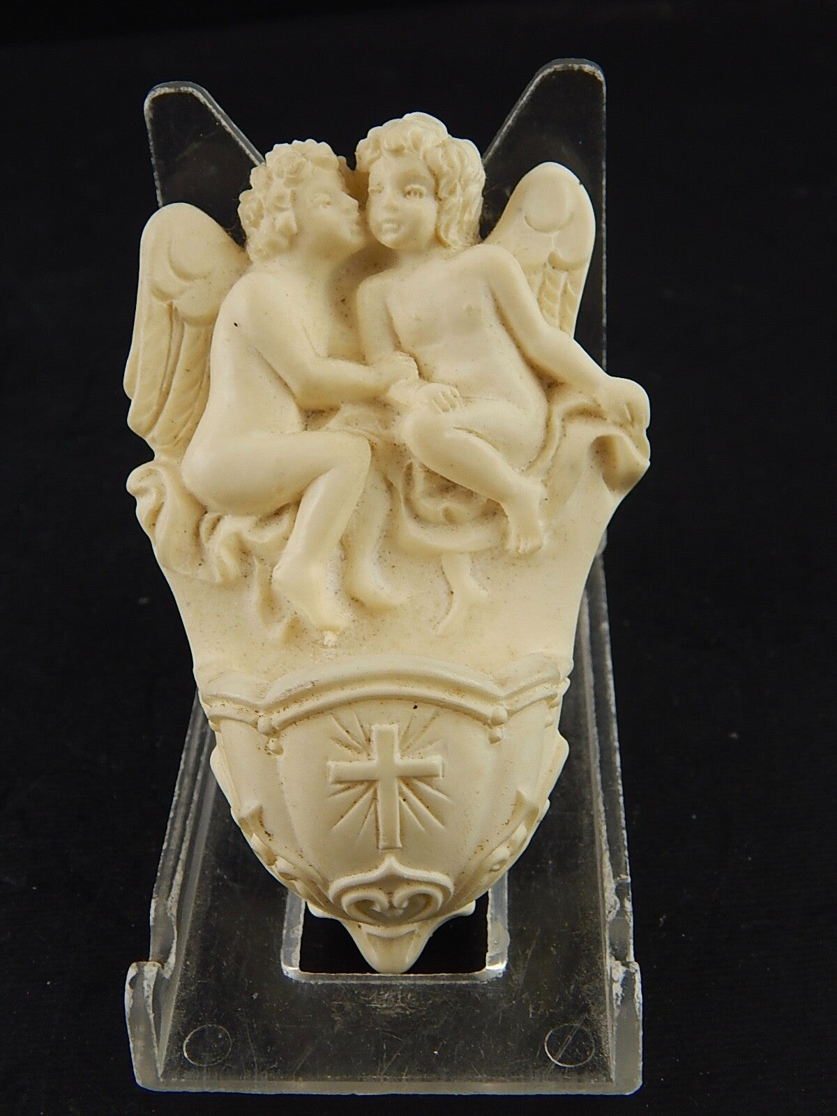 VINTAGE ARTE SACRA ACQUASANTIERA IN RESINA CHERUBINI ANGIOLETTI