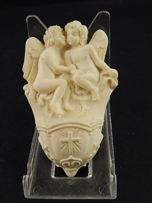 VINTAGE ARTE SACRA ACQUASANTIERA IN RESINA CHERUBINI ANGIOLETTI