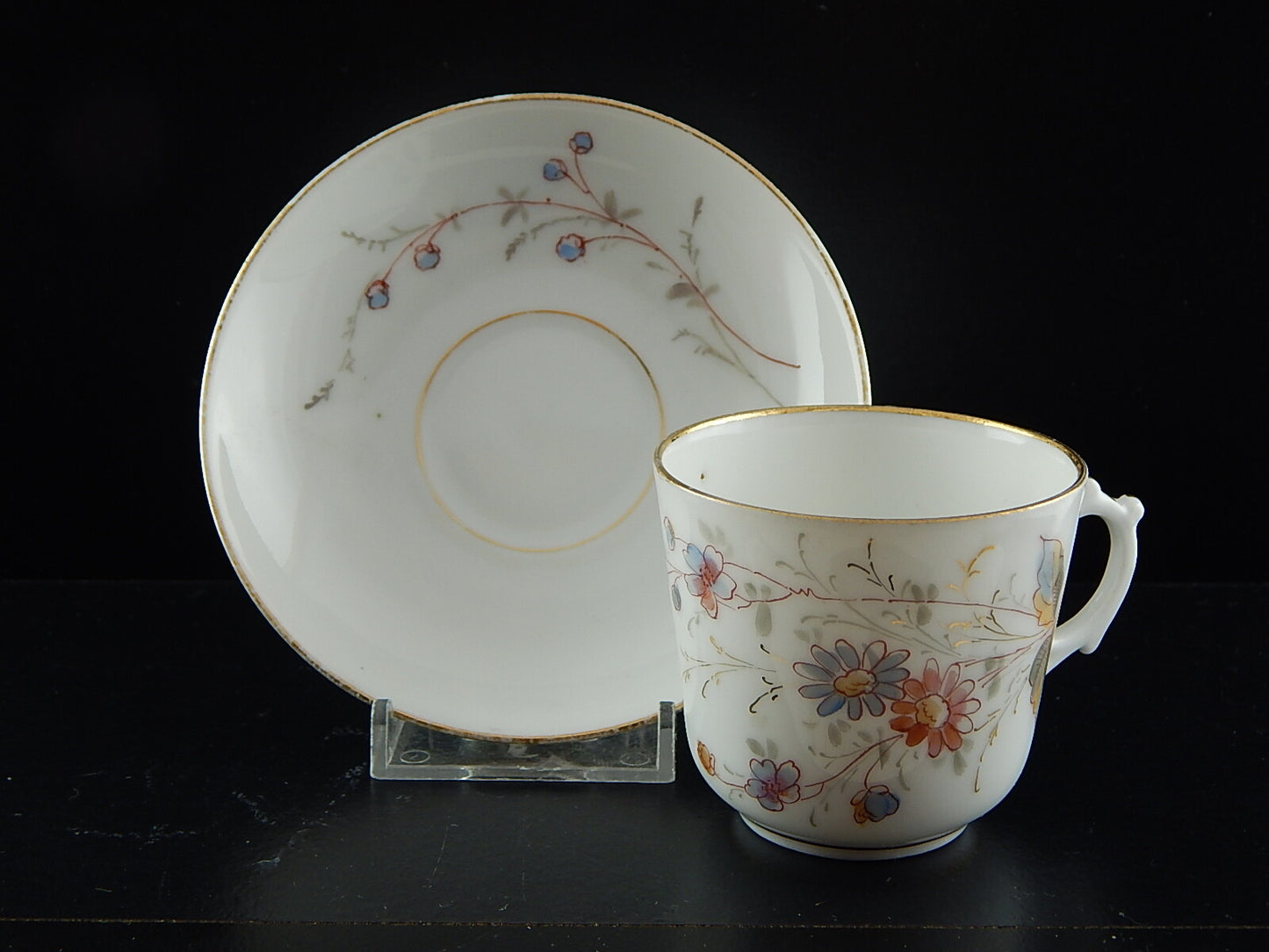 ANTICA PREZIOSA RARA TAZZA E PIATTINO PORCELLANA METÀ 800 DIPINTA A MANO